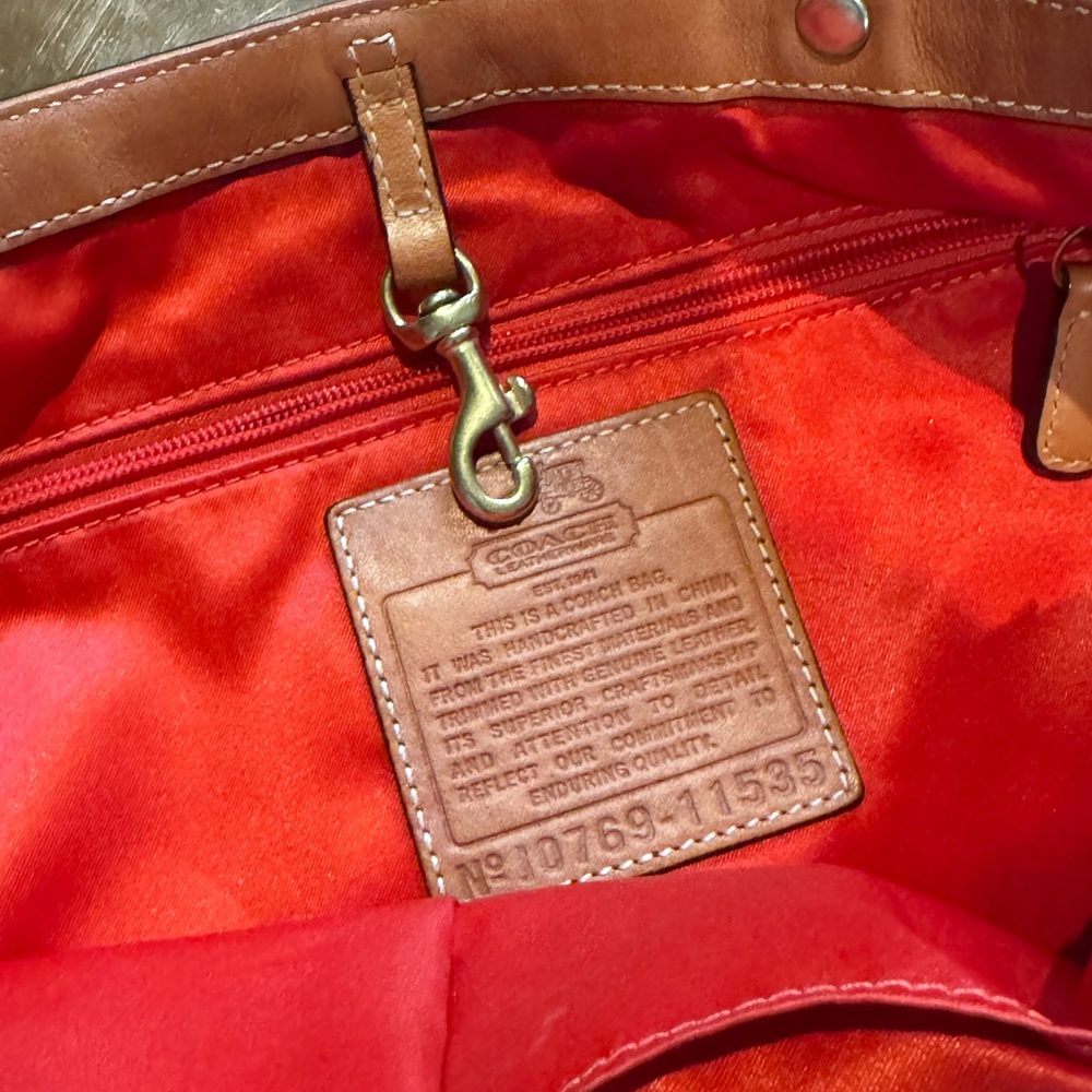 Coach Canvas Tote Bag with Peach Stripe and Leather Trim - Picture 2 of 2